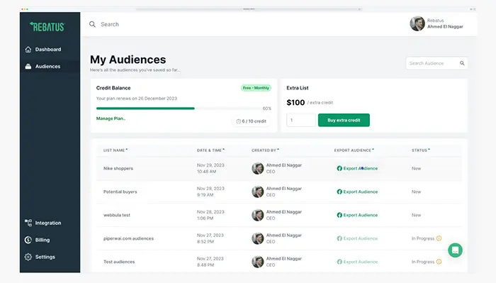 you can save the audience list