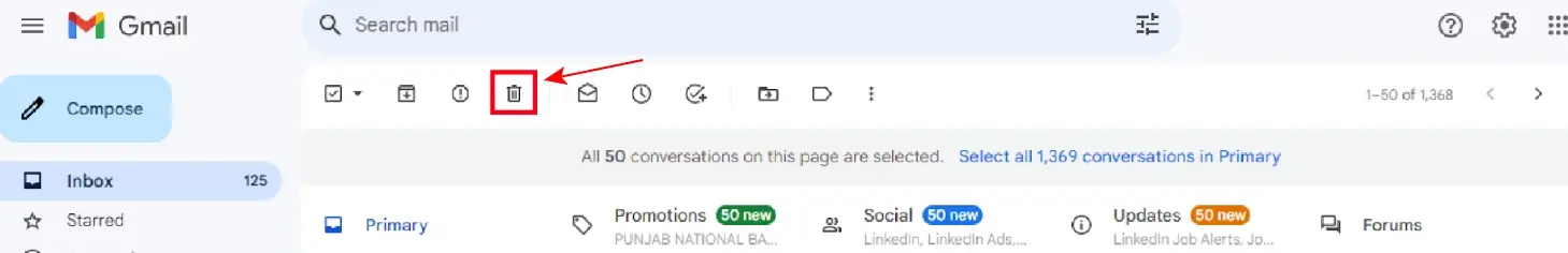 delete all your emails at once on gmail