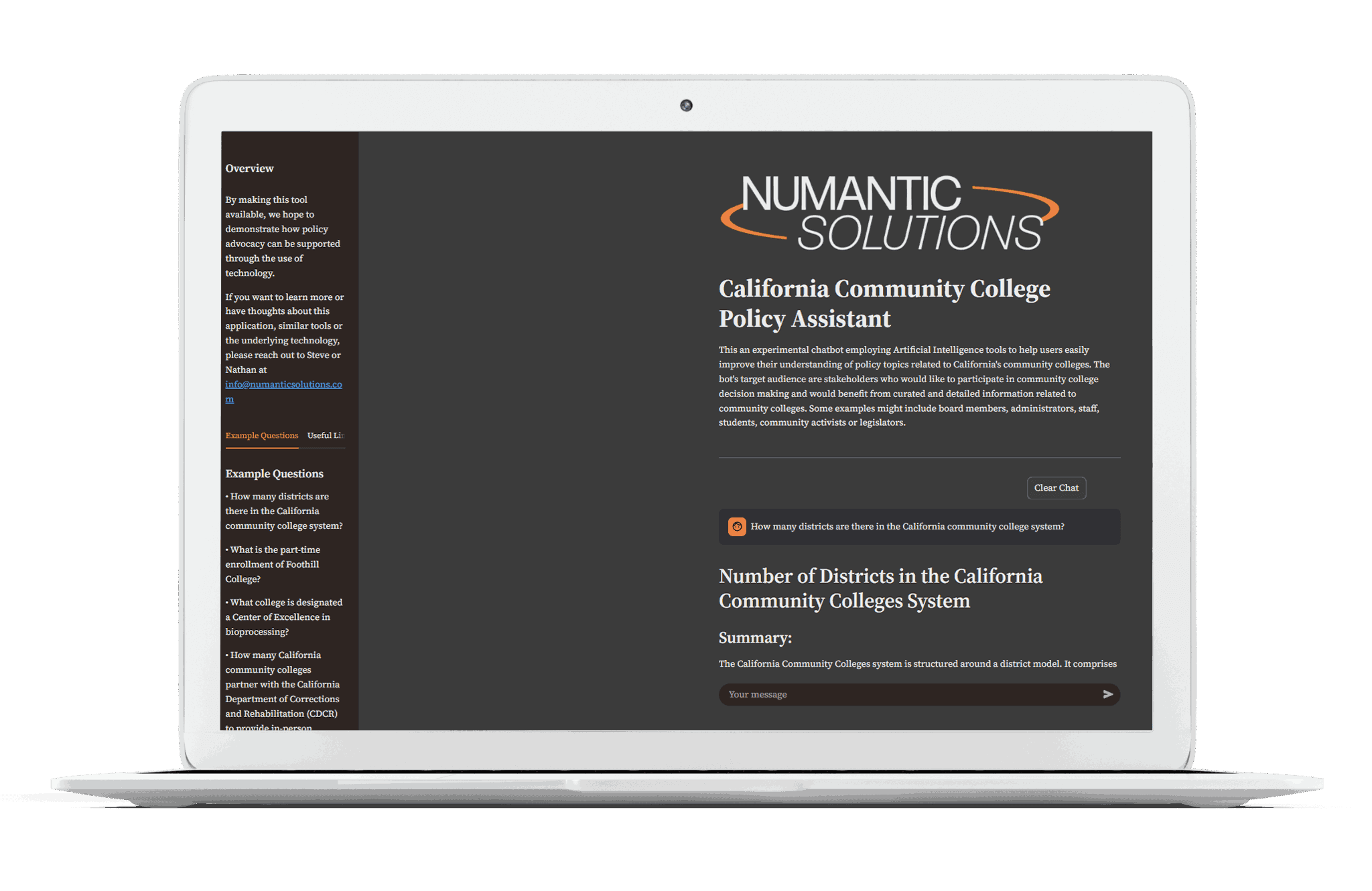 AI-Driven Policy Chatbot for California Community College Stakeholders Portfolio Image
