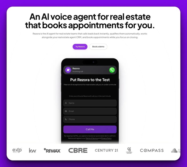 Rezora - Real Estate AI Voice Agent Platform Rebuild Portfolio Image