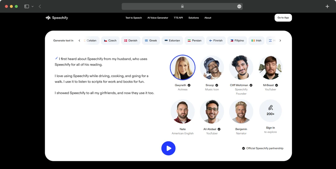 Speechify AI voices