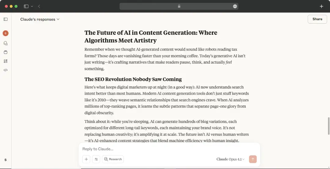 Claude’s response for SERO, Creativity, and Content Generation