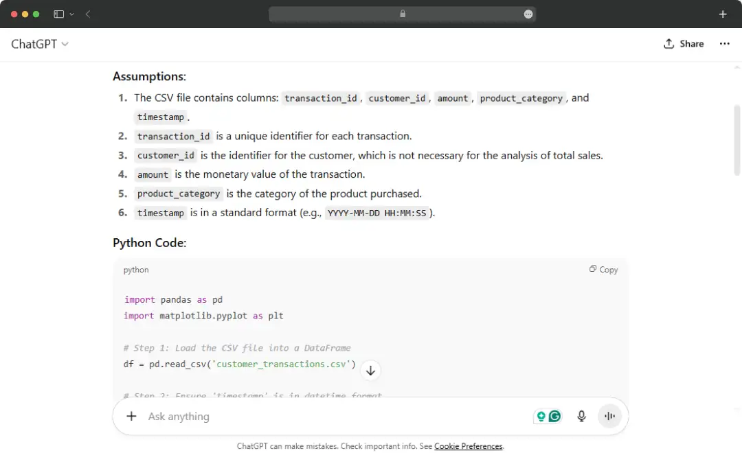 ChatGPT’s coding and data analysis prompt