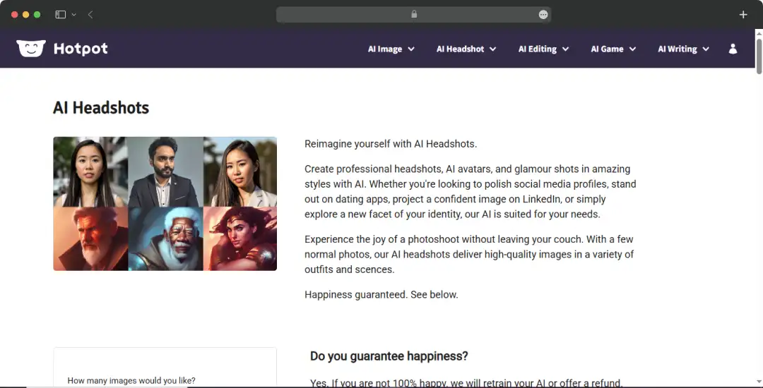 Hotpot’s headshot generator feature page