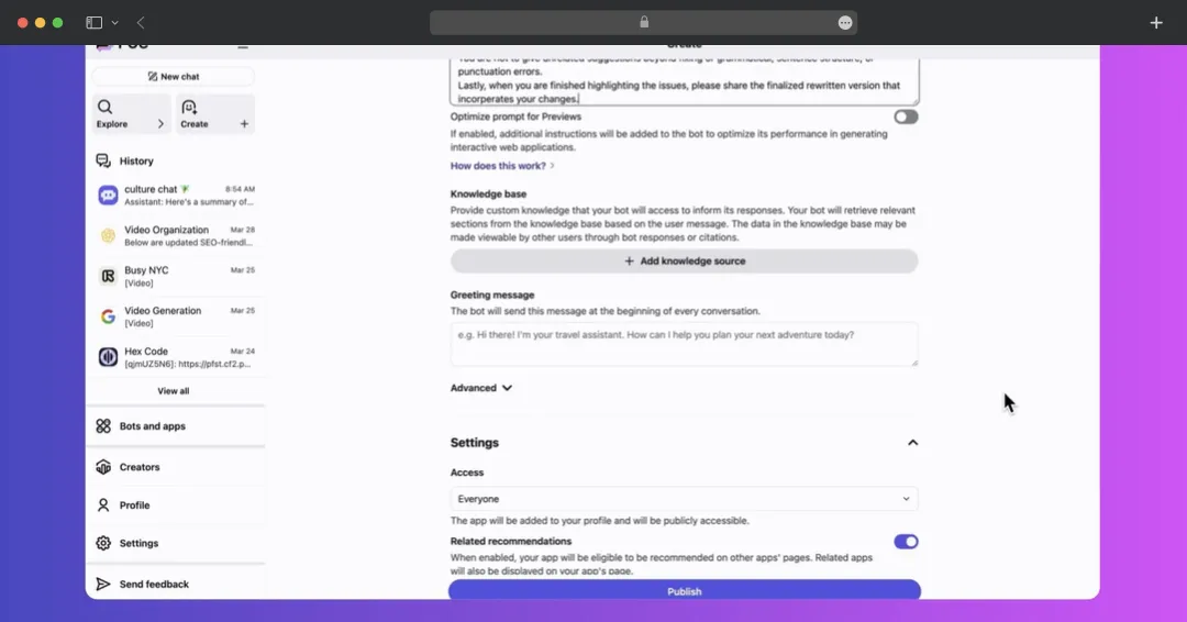 Add Instructions to Poe AI bot